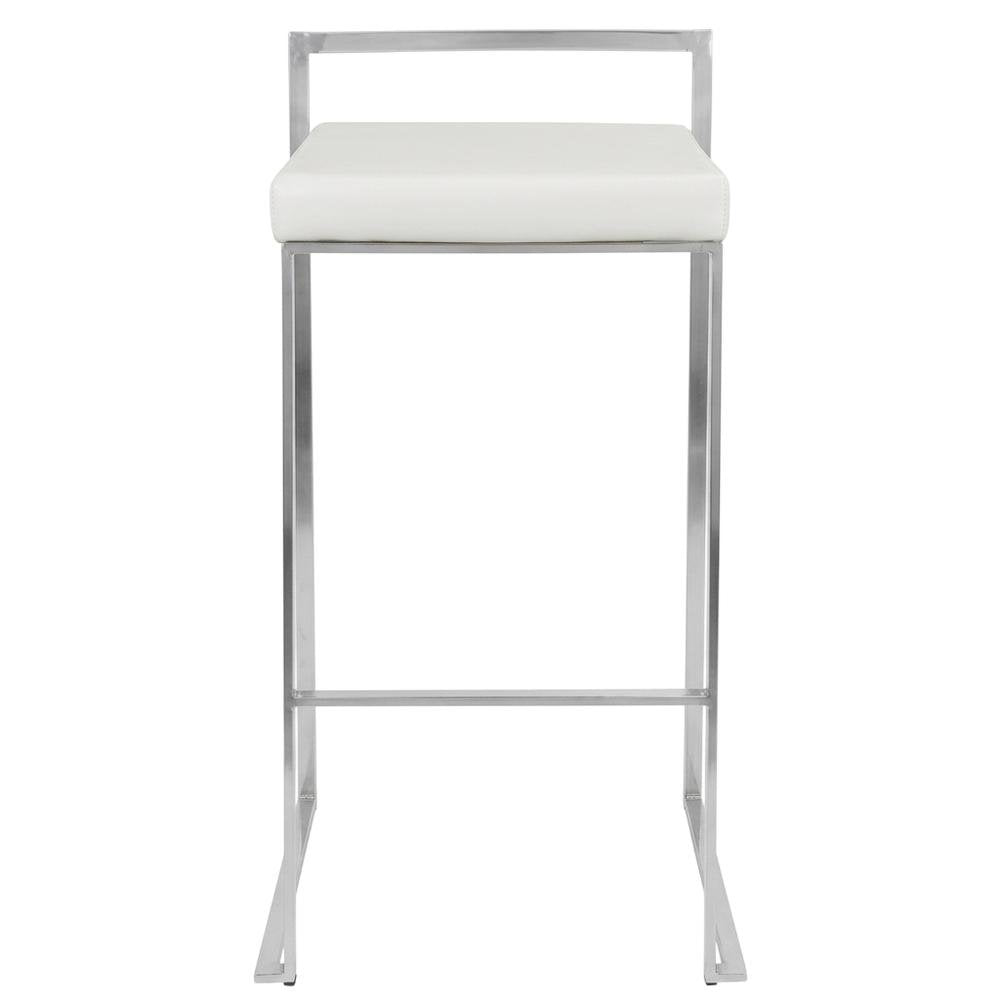 Contemporary White Faux Leather Stackable Barstools with Metal Frame, Set of 2