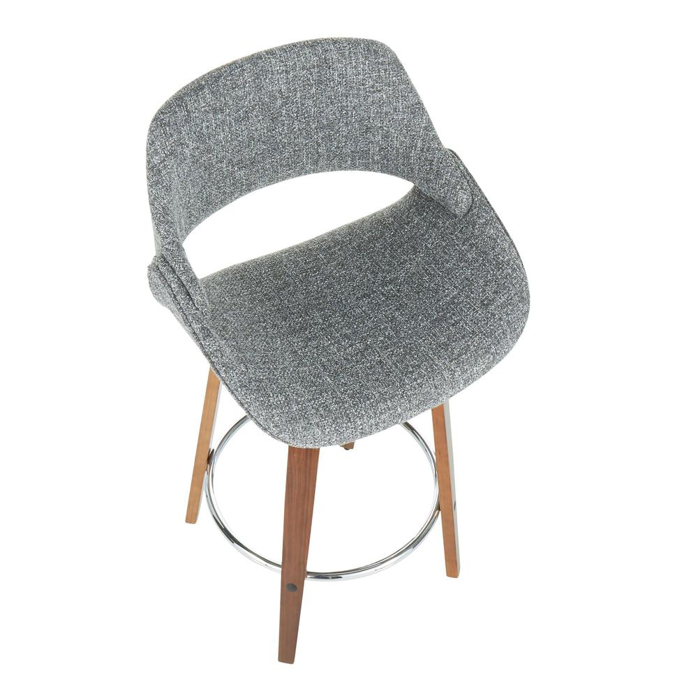 Fabrico Mid-Century Modern Counter Stool in Walnut and Grey Noise Fabric - Set of 2