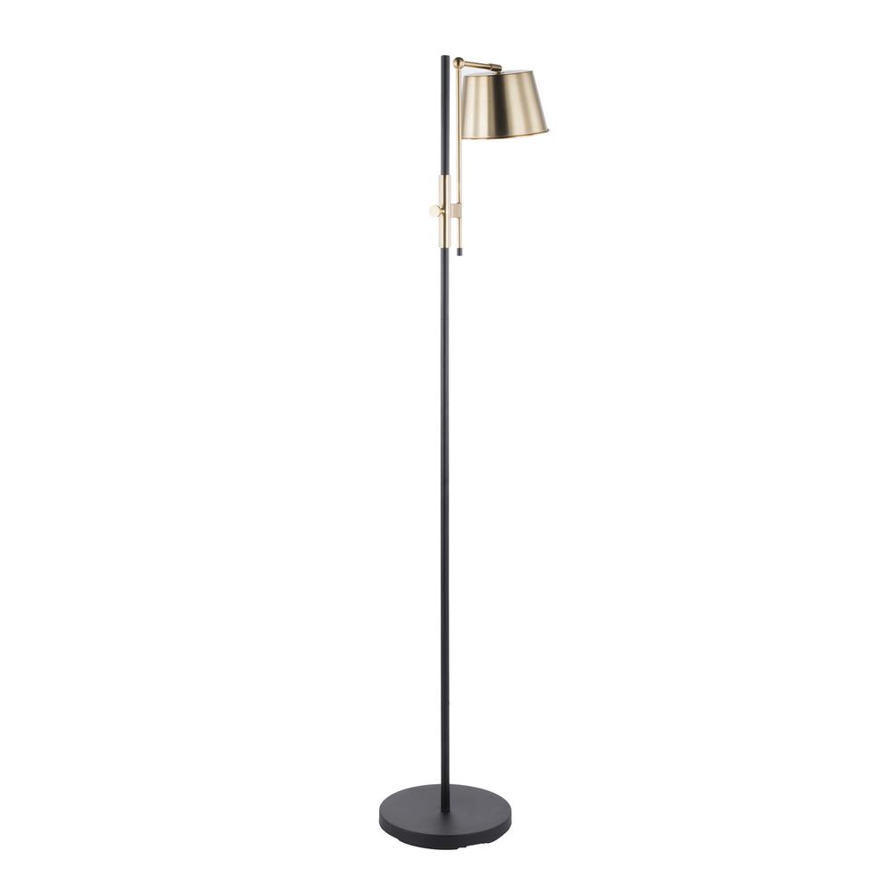 Metric Industrial Floor Lamp in Black and Antique Brass