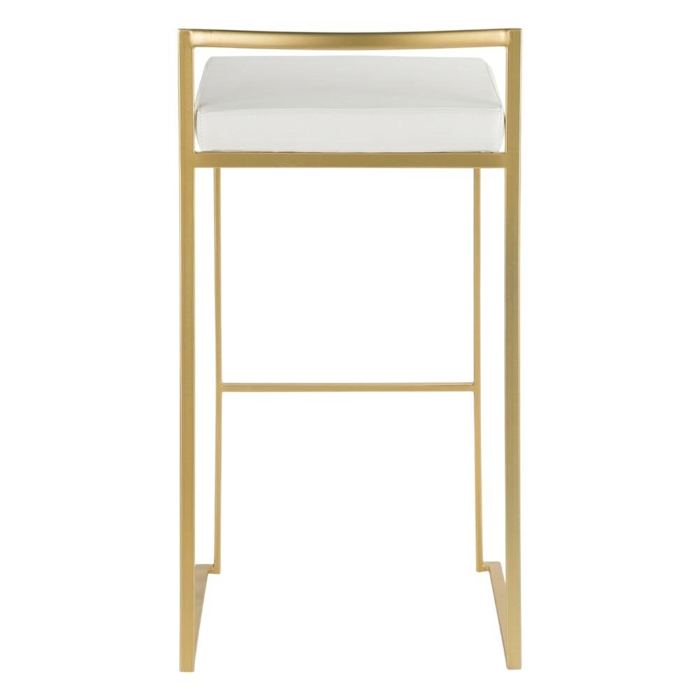 Contemporary Glam Barstools in Gold with White Faux Leather Set of 2