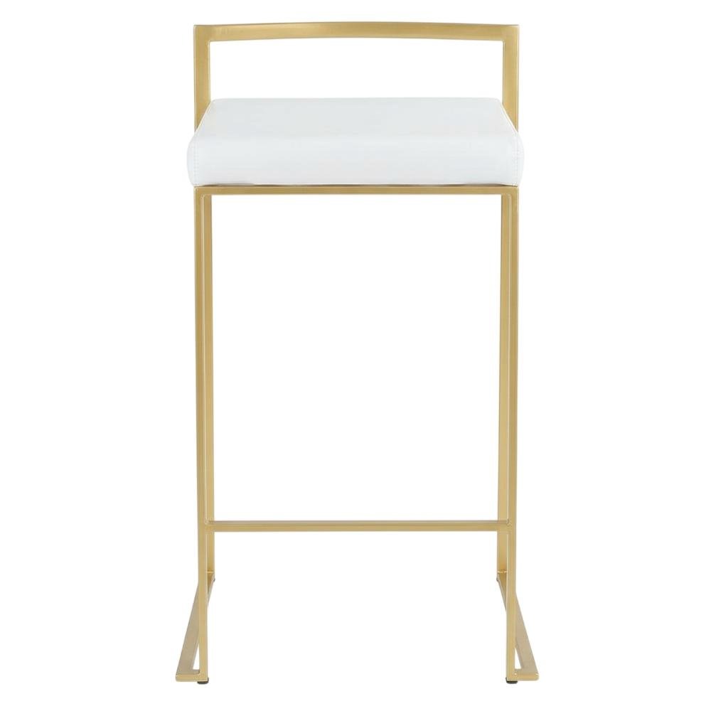 Contemporary-Glam Counter Stool in Gold with White Faux Leather Set of 2