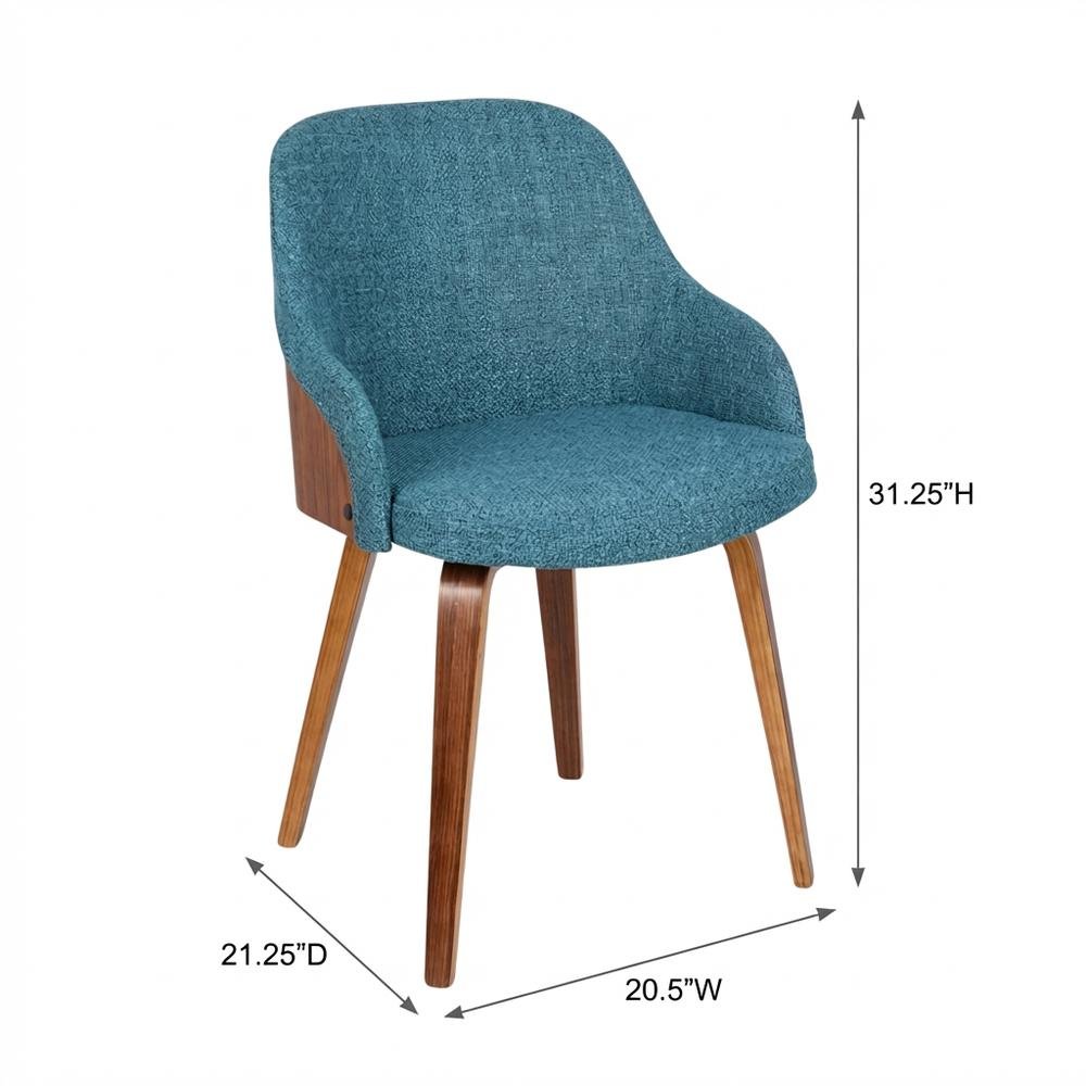 Mid-Century Modern Dining Chair with Walnut Wood Frame, Teal Fabric Upholstery