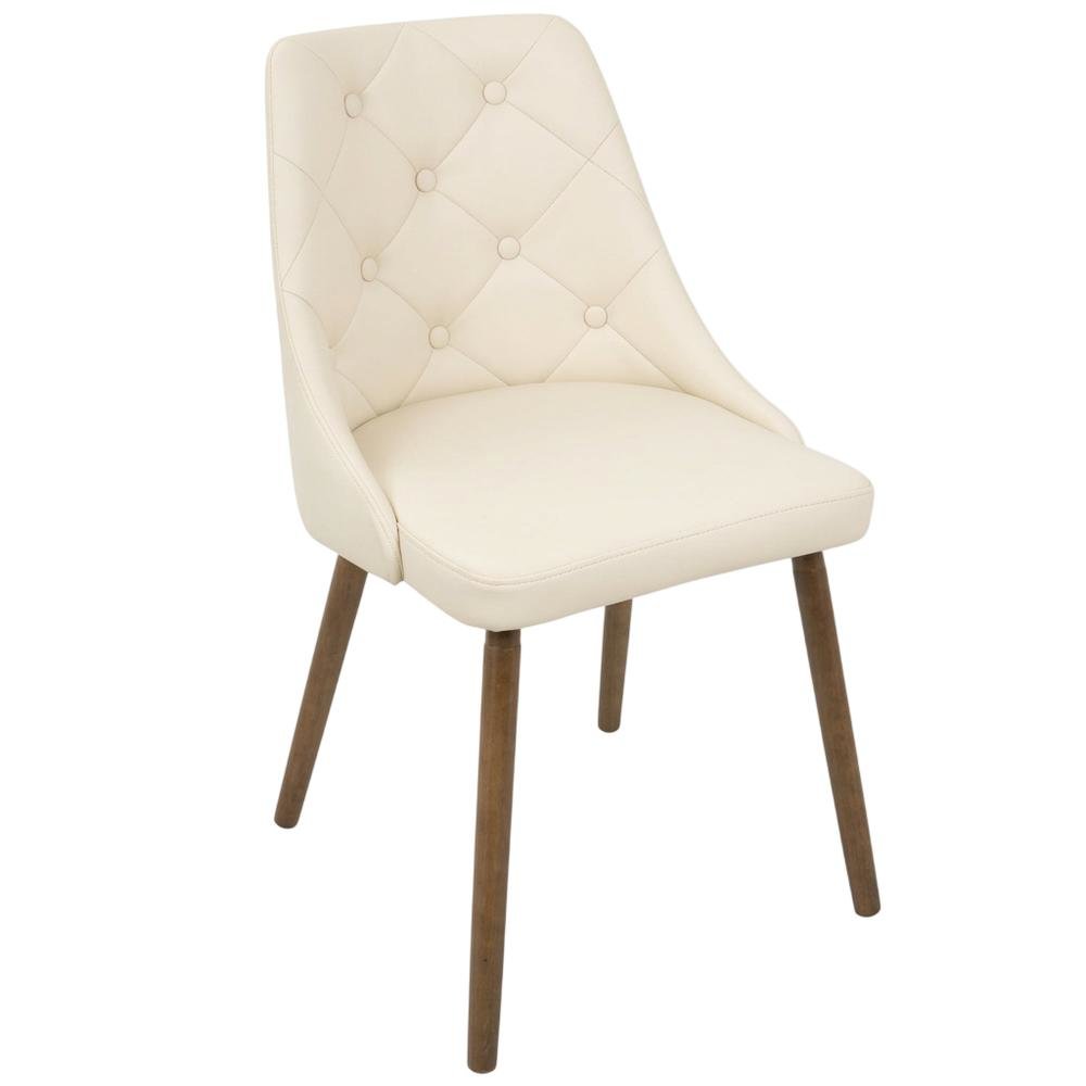 Mid-Century Modern Dining Chair with Walnut Finish, Cream Quilted Faux Leather