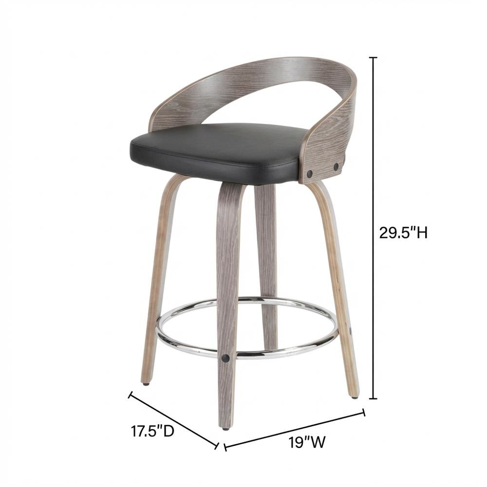 Counter Stool with Light Grey Wood and Faux Leather Upholstery, Set of 2