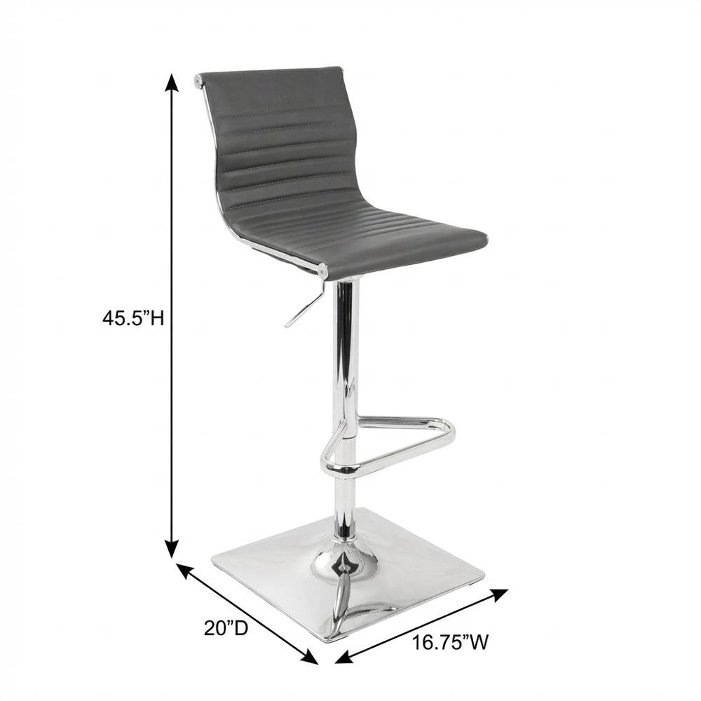 Contemporary Grey Faux Leather Adjustable Barstool with Swivel Seat