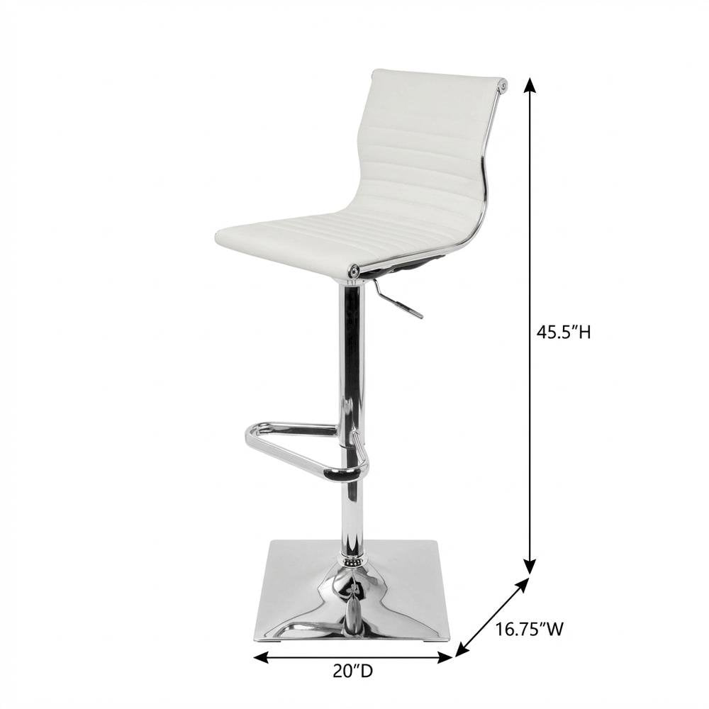 Adjustable Barstool with Swivel in White Faux Leather for Kitchen & Bar
