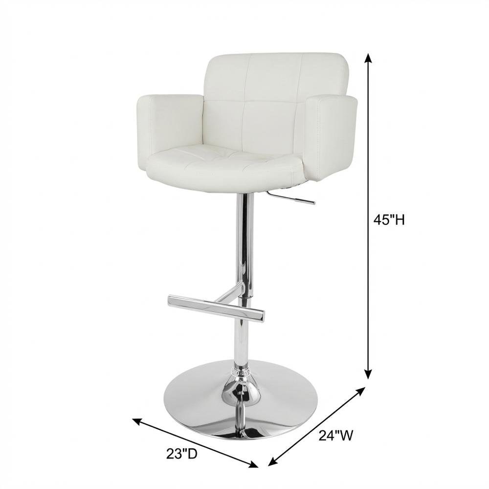 White Faux Leather Swivel Bar Stools with Adjustable Height and Metal Frame