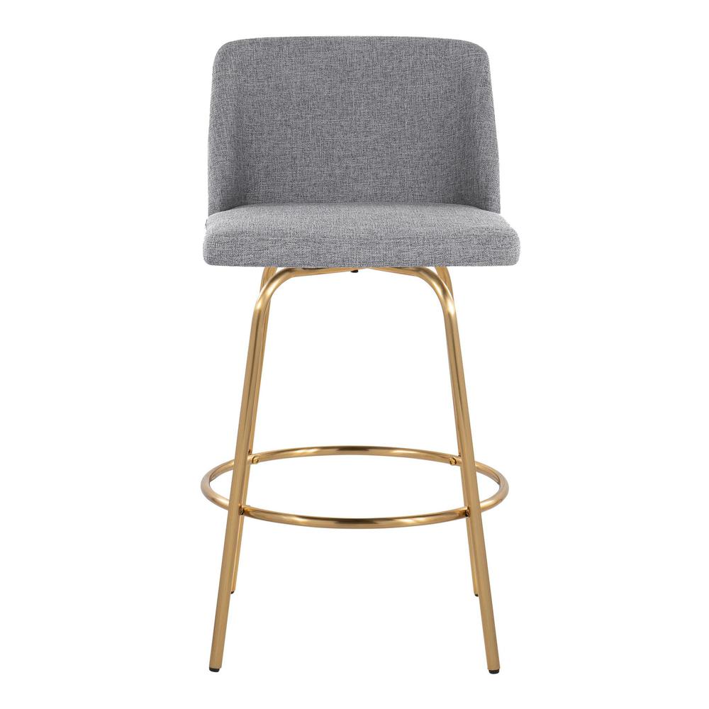 Grey Fabric, Gold Metal Toriano 26" Fixed-Height Counter Stool - Set of 2