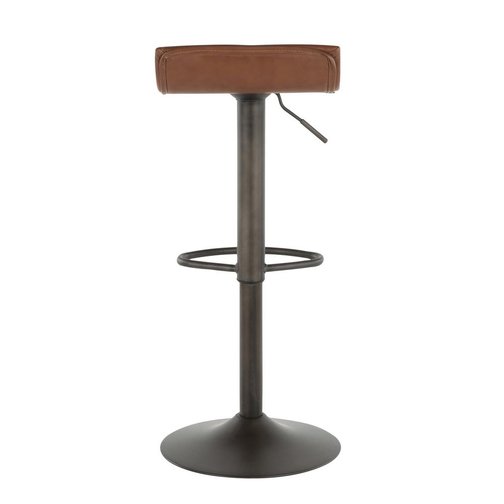 Ale Industrial Barstool in Antique Metal and Brown Faux Leather - Set of 2