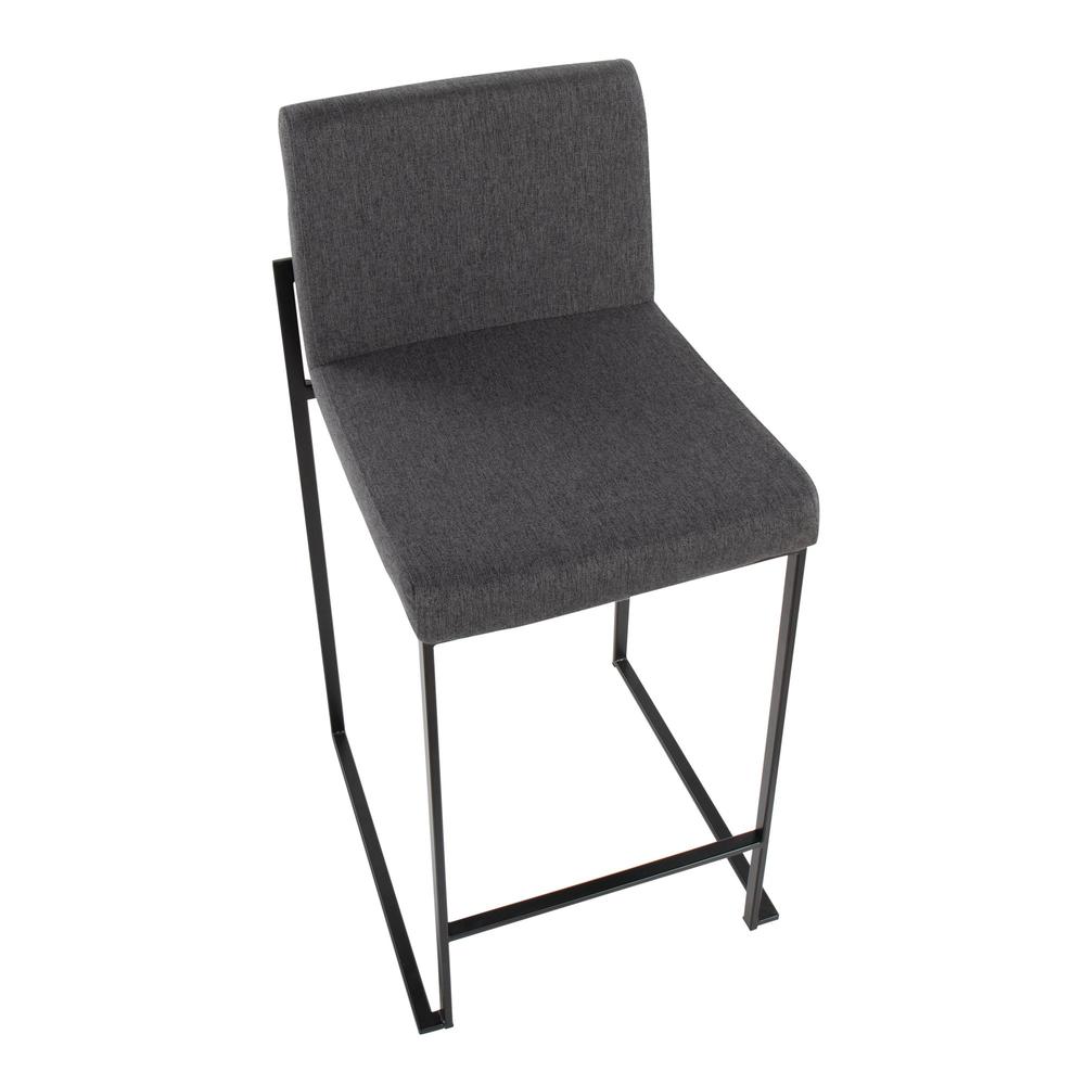 Black Steel, Charcoal Fabric Fuji High Back Counter Stool - Set of 2
