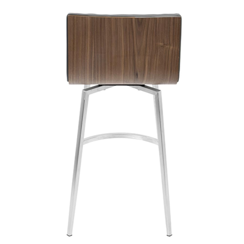 Mason Contemporary Swivel Counter Stool in Stainless Steel, Walnut Wood, and Grey Faux Leather - Set of 2