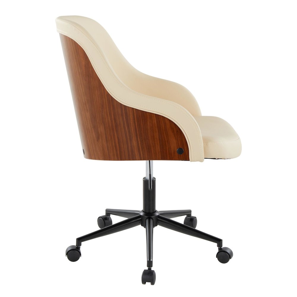 Bacci Office Chair in Black Metal, Walnut Wood, Cream PU color