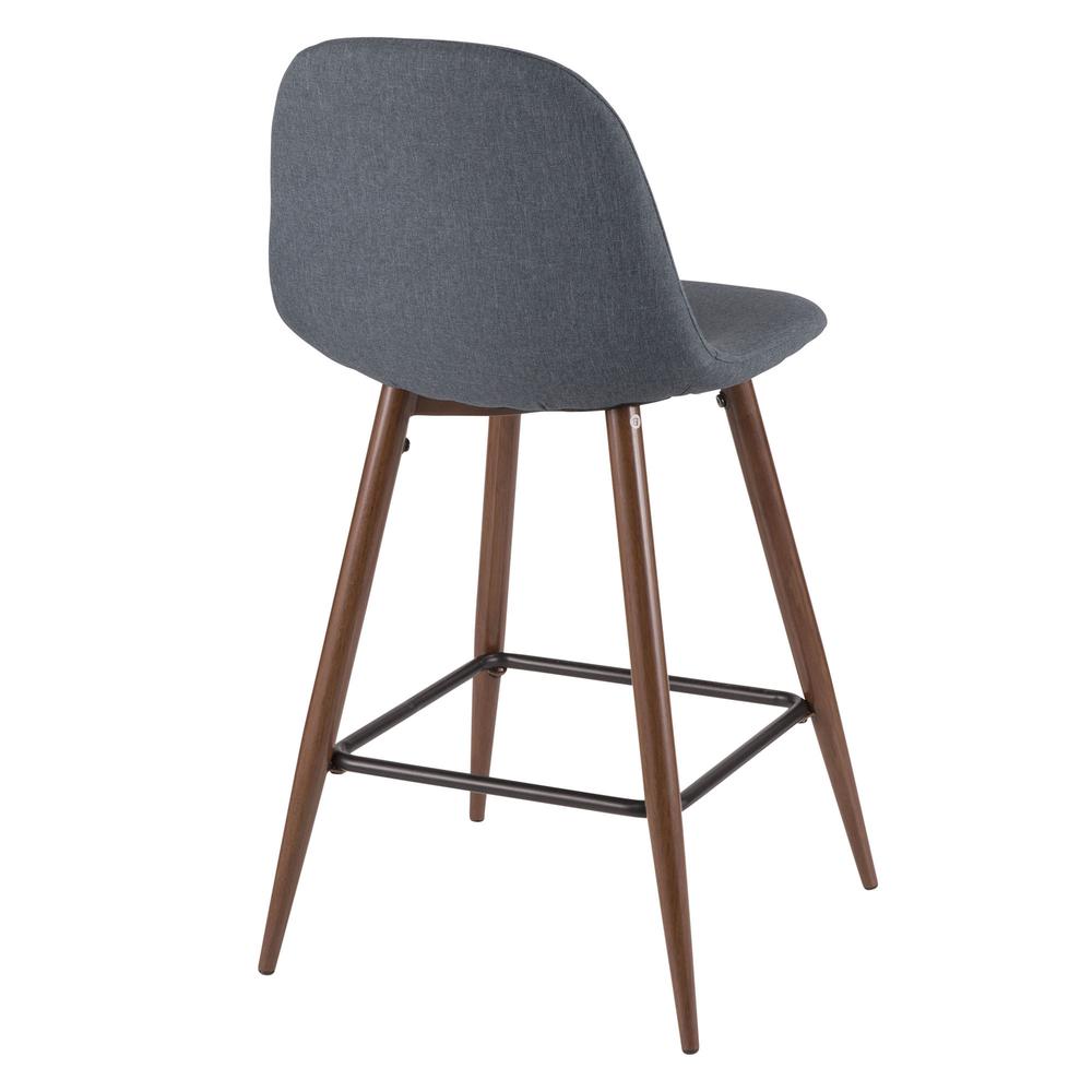 Pebble Mid-Century Modern Counter Stool in Walnut and Blue - Set of 2