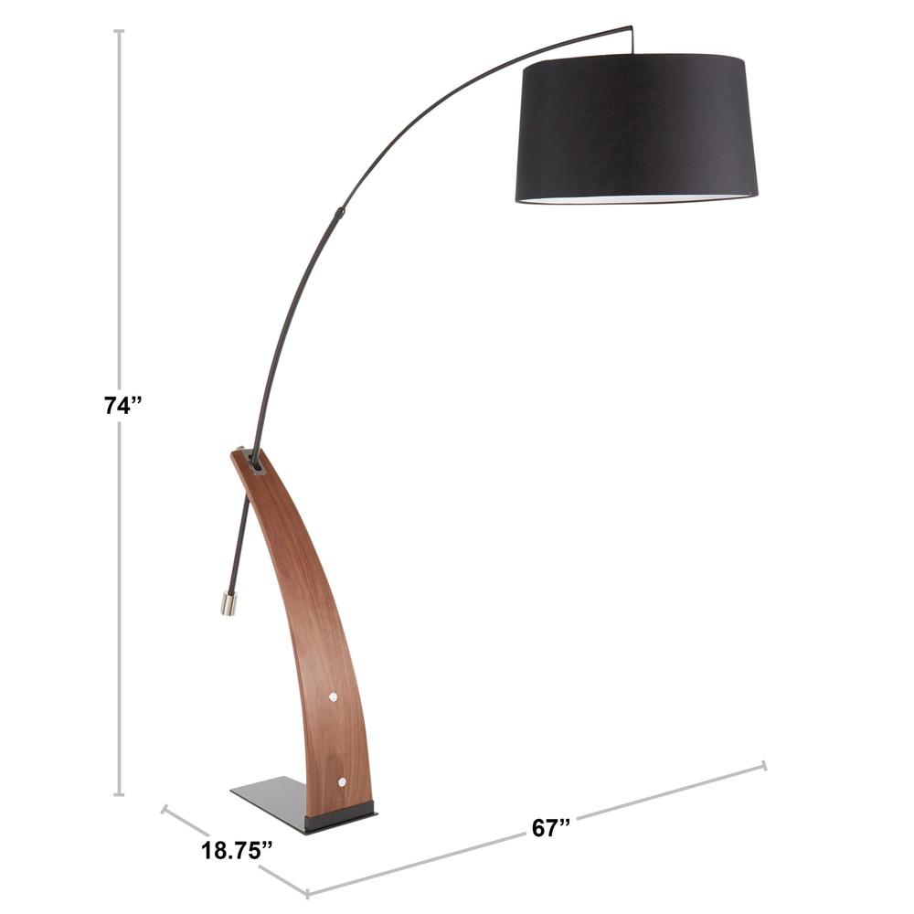 Robyn Mid-Century Modern Floor Lamp in Walnut Wood and Black Shade