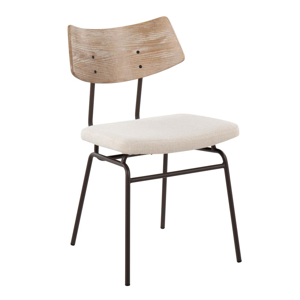 Brown Metal, Cream Noise Fabric, White Washed Wood Walker Chair - Set of 2