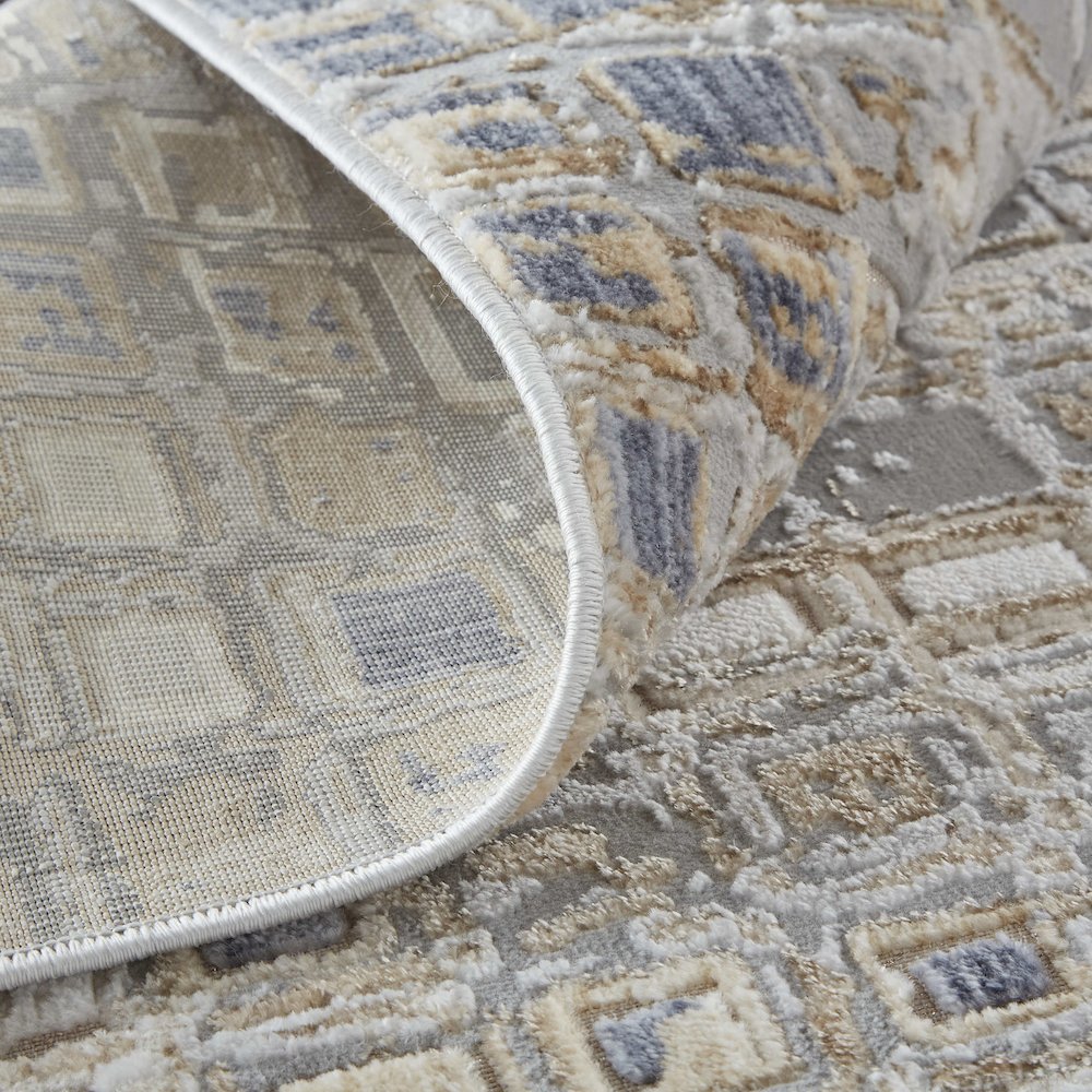 Laina Transitional Geometric, Tan/Ivory/Blue, 9'-8" x 12'-8" Area Rug