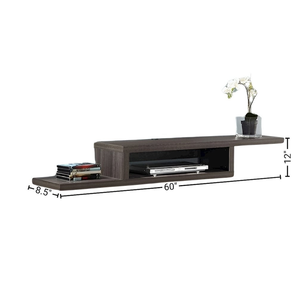 Floating TV Skyline Walnut Stand Wall Mounted Console, 60-Inch Wood Shelf