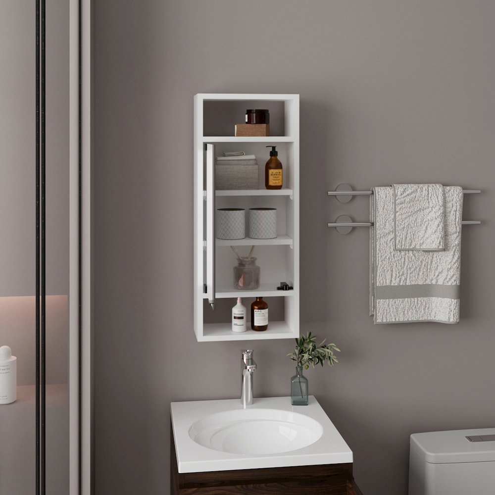 Sayre Medicine Cabinet, 1 Door, 5 Shelves, 1 Mirror, White
