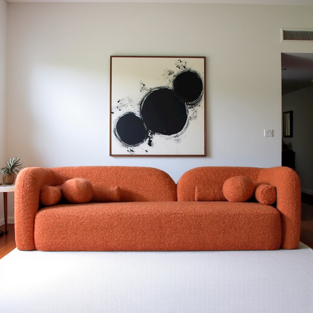 Orange Boucle Cloud Sofa, Comfy and Fluffy Couch with Solid Wood Frame