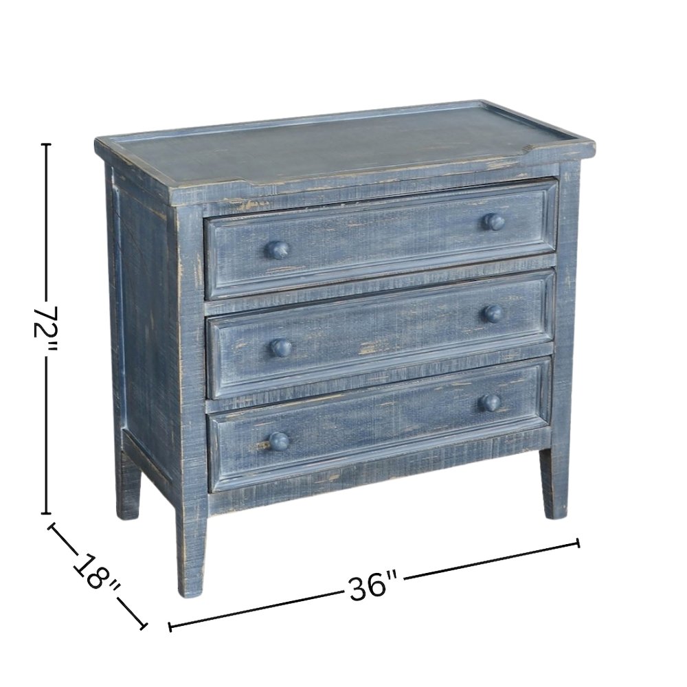 Blue Solid Wood Farmhouse End Table, Nightstand with 3 Drawers for Storage
