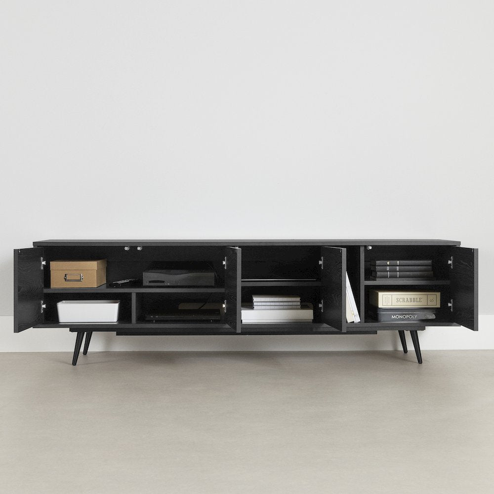 Mezzy TV Stand with Doors, Black Oak