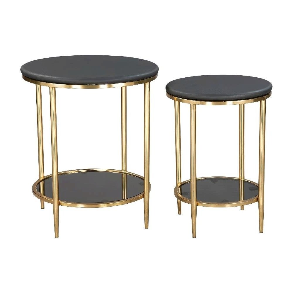 Black 2-Piece Coffee Table Set with Real Marble Tops and MDF Frame