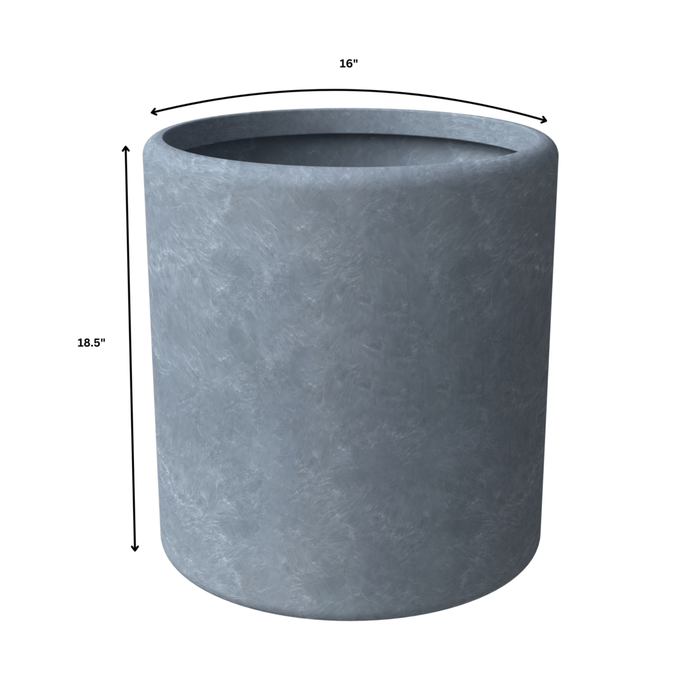 Poly Stone cylindrical Shape Planter in Aged Concrete 16" Dia, 18" High