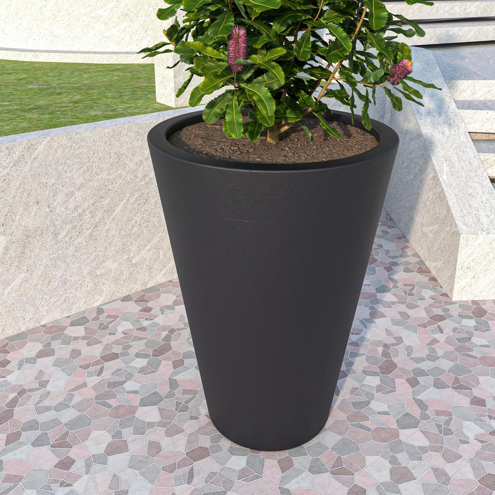 Pebble Series Poly Stone Planter 23.6." Dia 31.5" High in Black