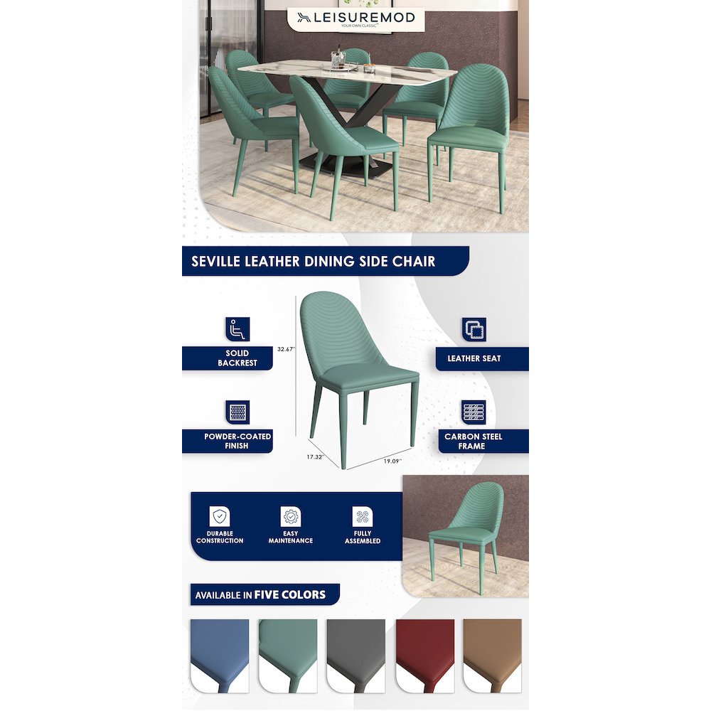 Seville Collection Modern Dining Chair in Green - Set of 4