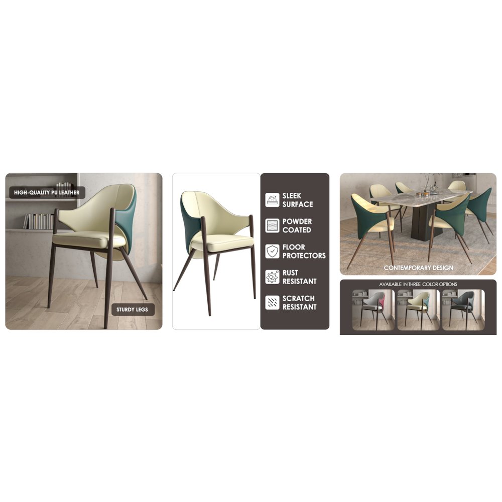 Sante Collection Modern Dining Chair Set of 2 in Cream/Green