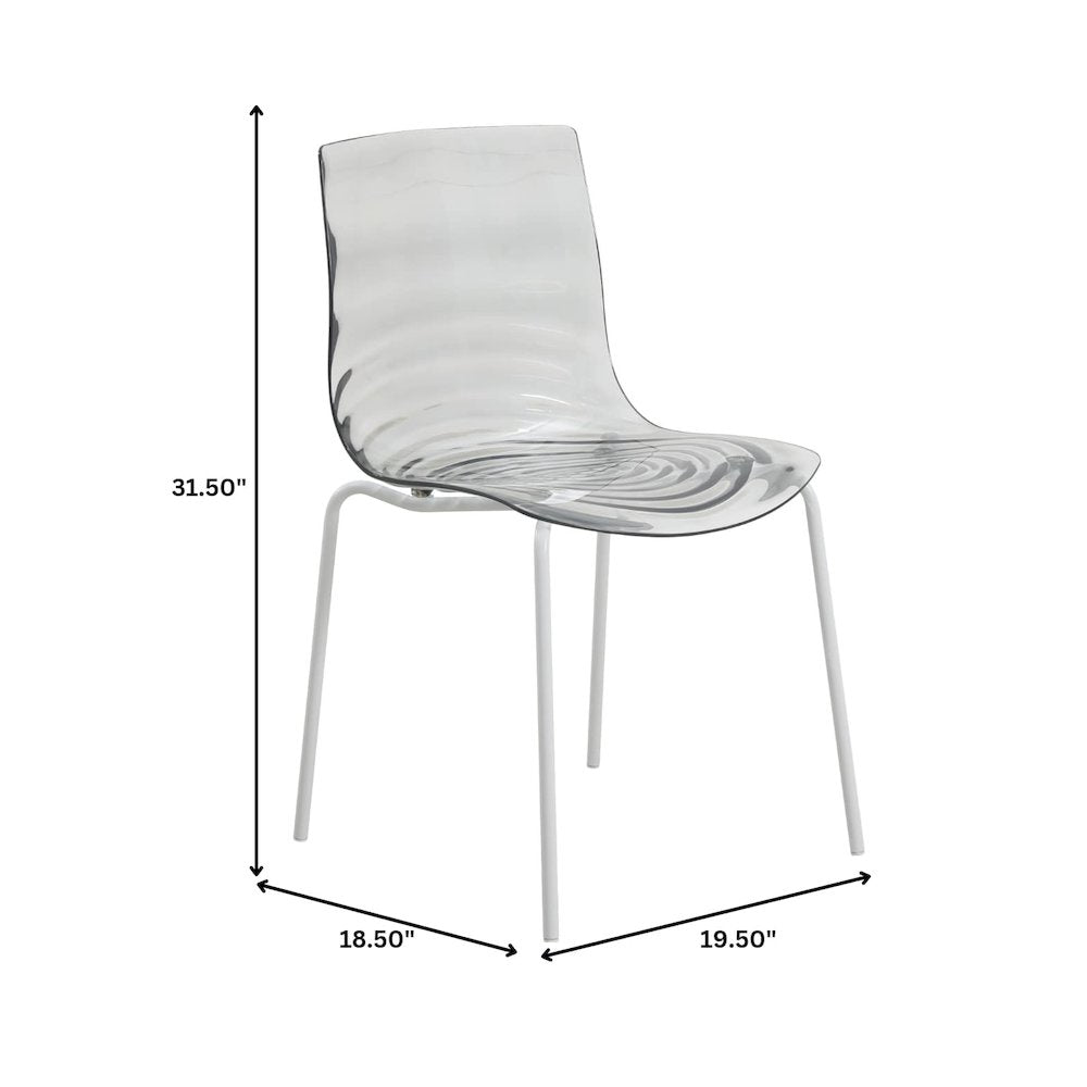 Astor Water Ripple Design Dining Chair in White Base Trans Black Seat Set of 4