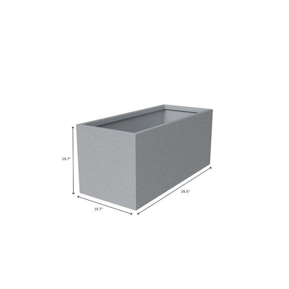 Flora Series Rectangle Poly Stone Planter in Grey 19.7 x 19.7, 39.4 Long