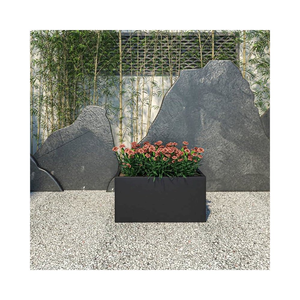 Bloom Series Poly Stone Planter 11.8" , 23.6" Long In Black