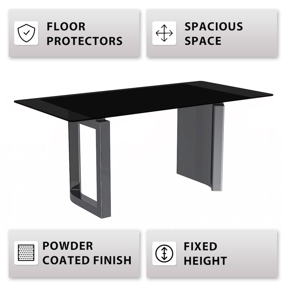 Astra Series Modern Dining Table Stainless Steel Base, With 55" Black Glass Top
