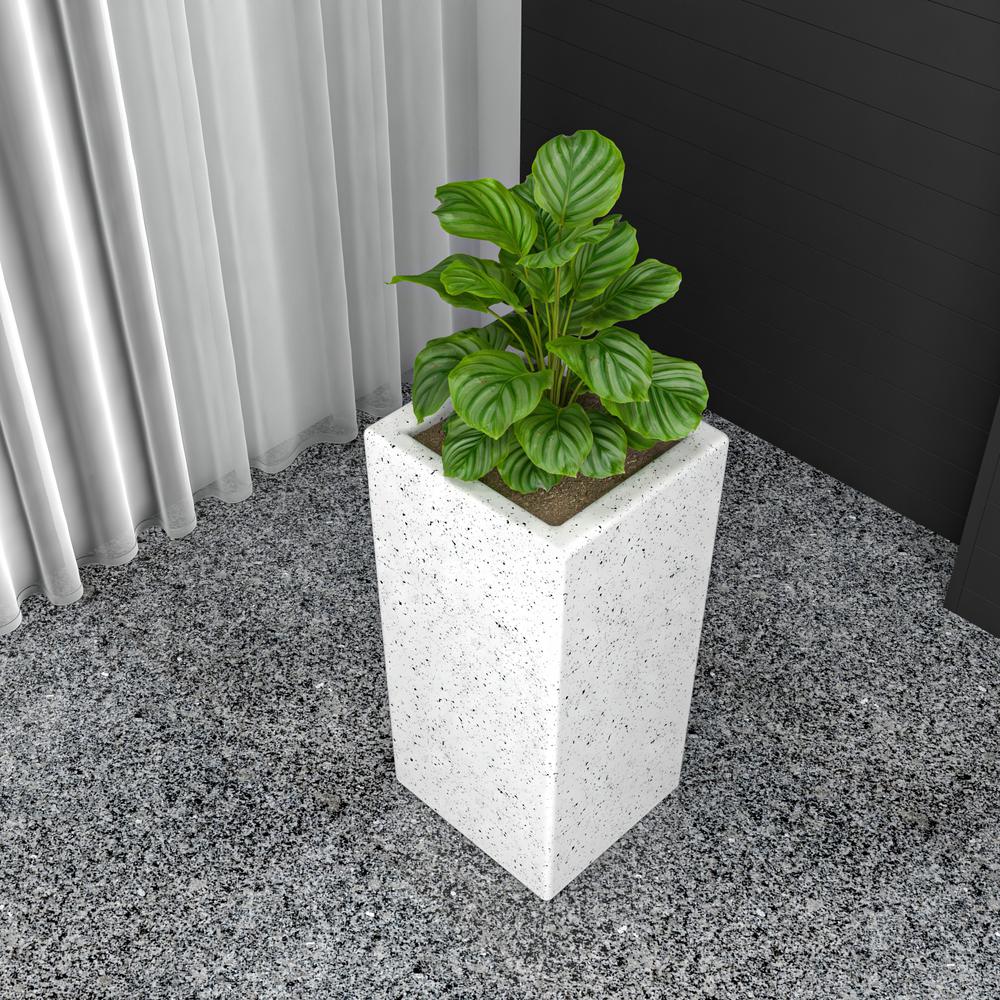 Terra Series Poly Stone Planter in Dotted White 13" x 13" 27.6" High