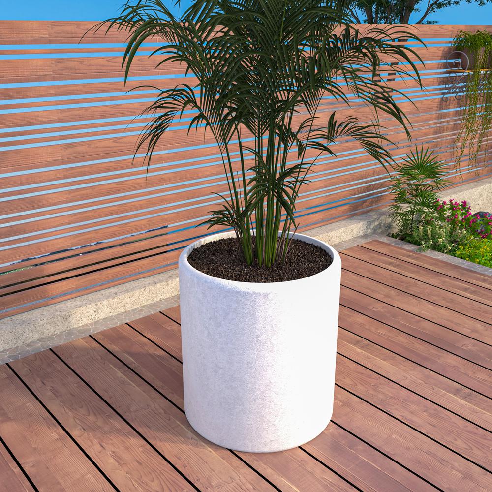 Tundra Series Poly Stone cylindrical Shape Planter in White 24" Dia, 26" High