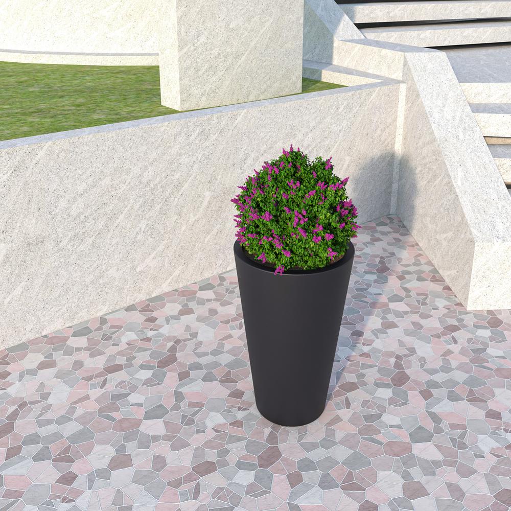 Pebble Series Poly Stone Planter 11.8" Dia 19.7" High in Black