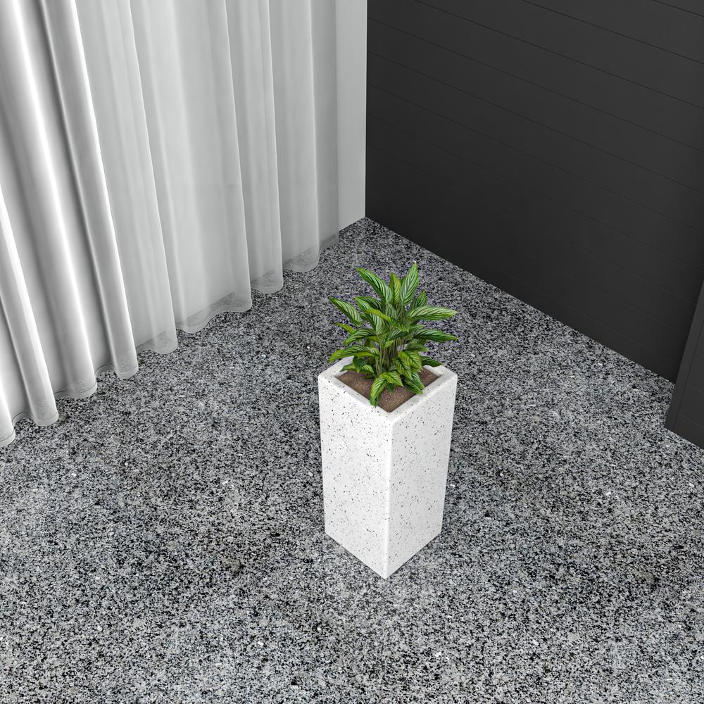 Terra Series Poly Stone Planter in Dotted White 7.9" x 7.9" 19.7" High