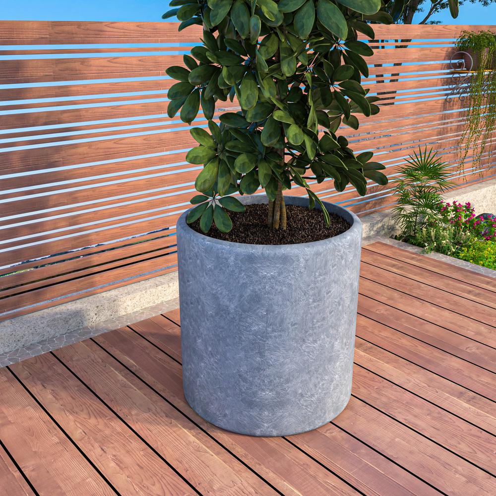 Poly Stone cylindrical Shape Planter in Aged Concrete 28" Dia, 30" High
