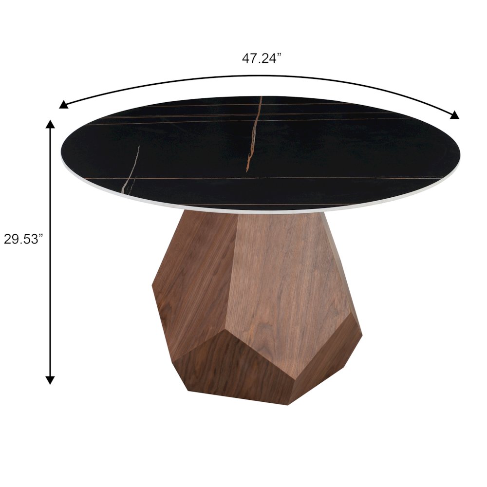 Nebo Modern Dining Table in Walnut Base with Black Sintered Stone Top