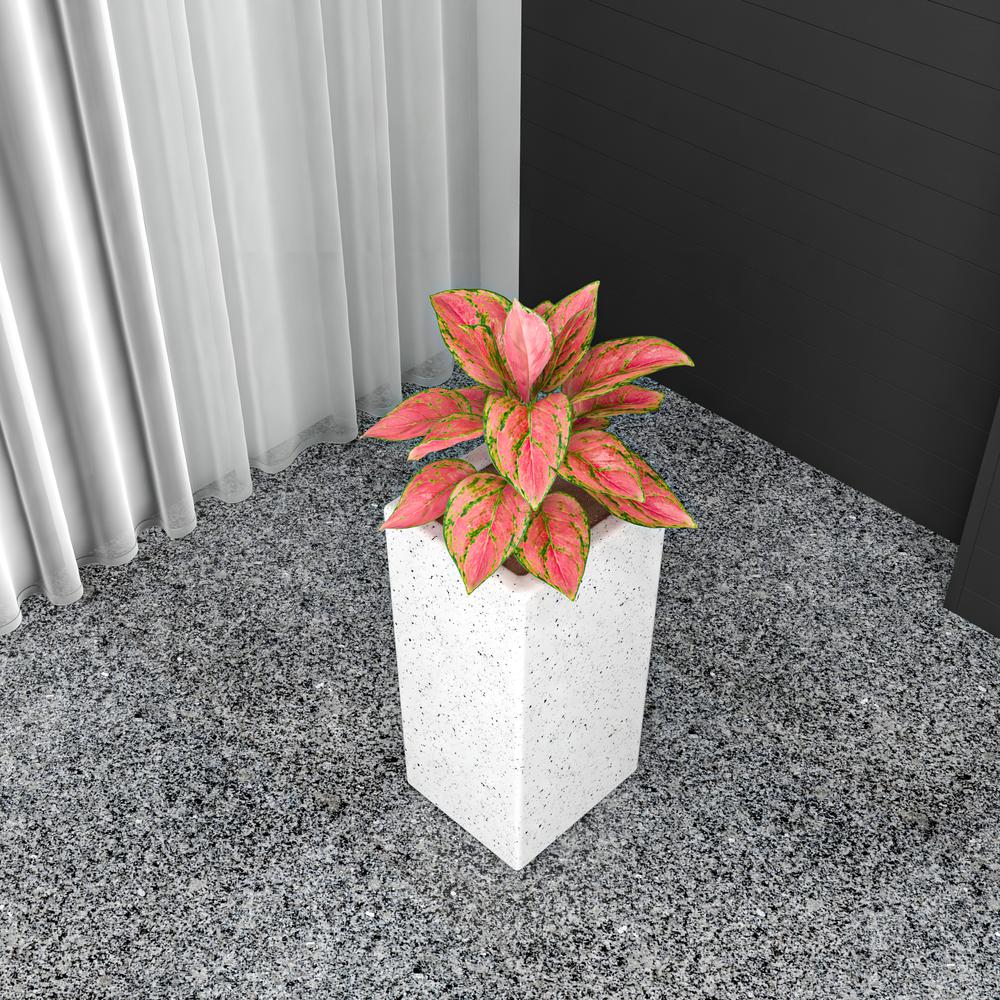 Terra Series Poly Stone Planter in Dotted White 10.2" x 10.2" 23.6" High