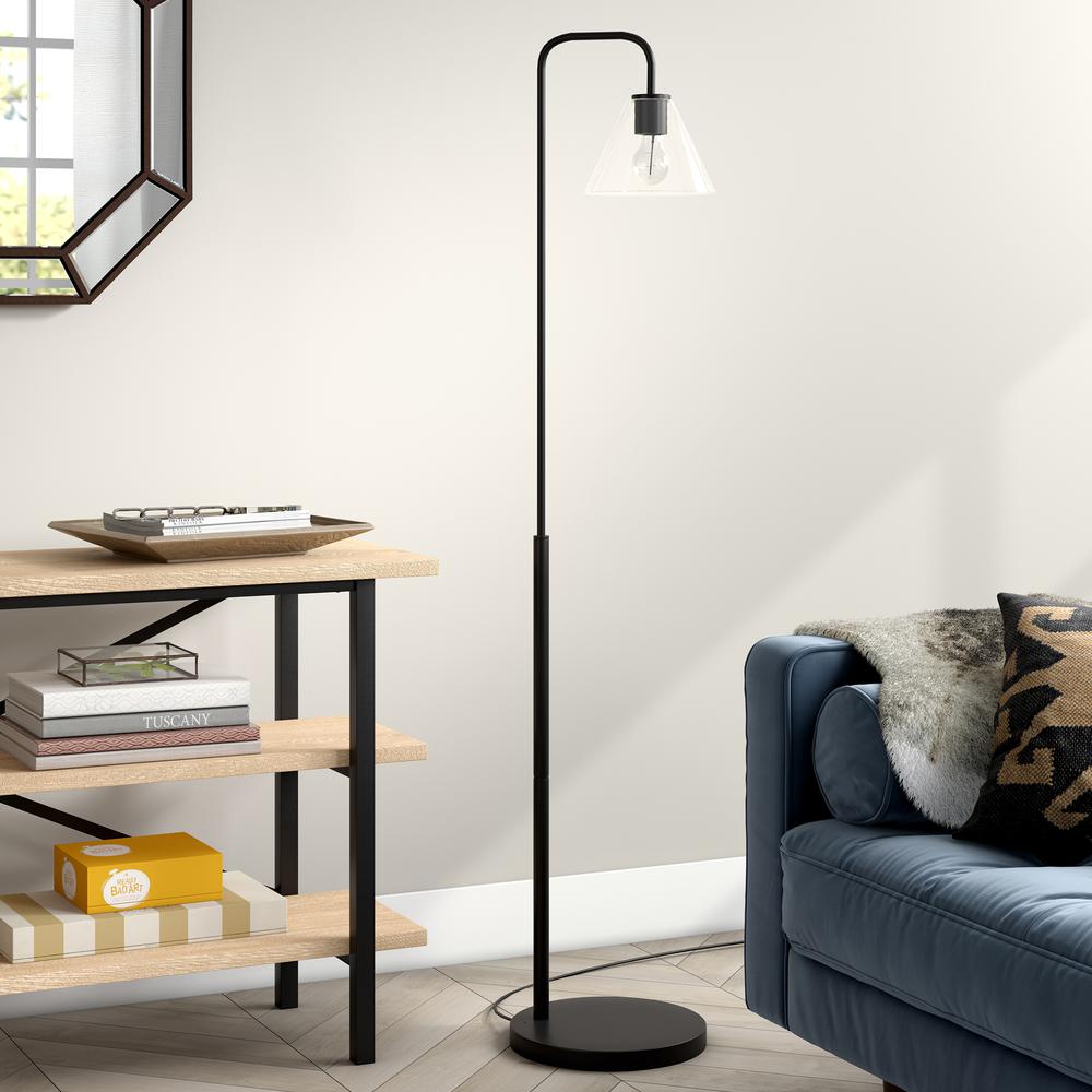 Henderson Arc Floor Lamp with Glass Shade in Blackened Bronze/Clear