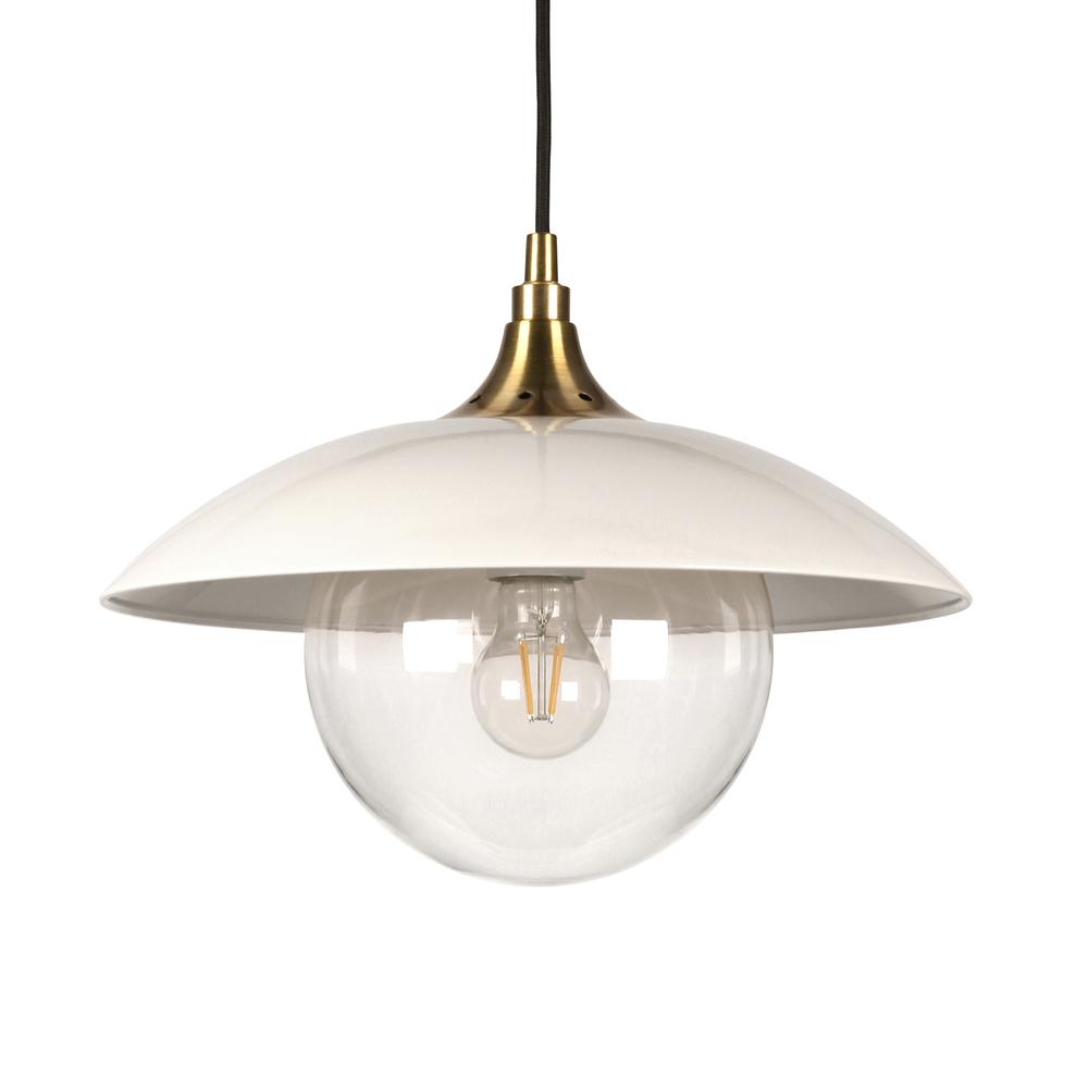 Alvia 14.5" Wide Pendant with Metal/Glass Shade in Pearled White/Brass/Pearled White