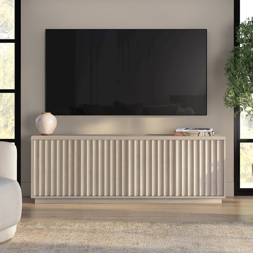 Bourne Rectangular Fluted TV Stand for TV's up to 75" in Alder White