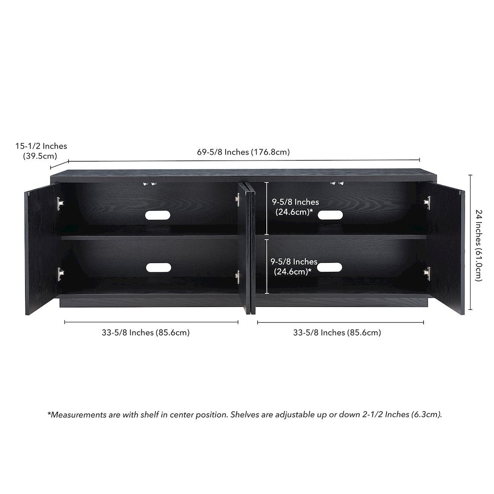 TV Stand for TVs up to 75", 2 Concealed Ribbed Storage Cabinets, Natural Black