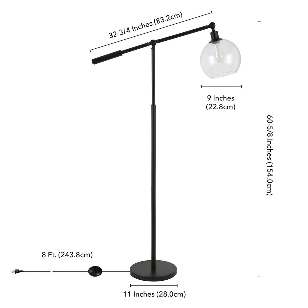 Dardan 60.62" Tall Floor Lamp with Glass Shade in Blackened Bronze/Seeded