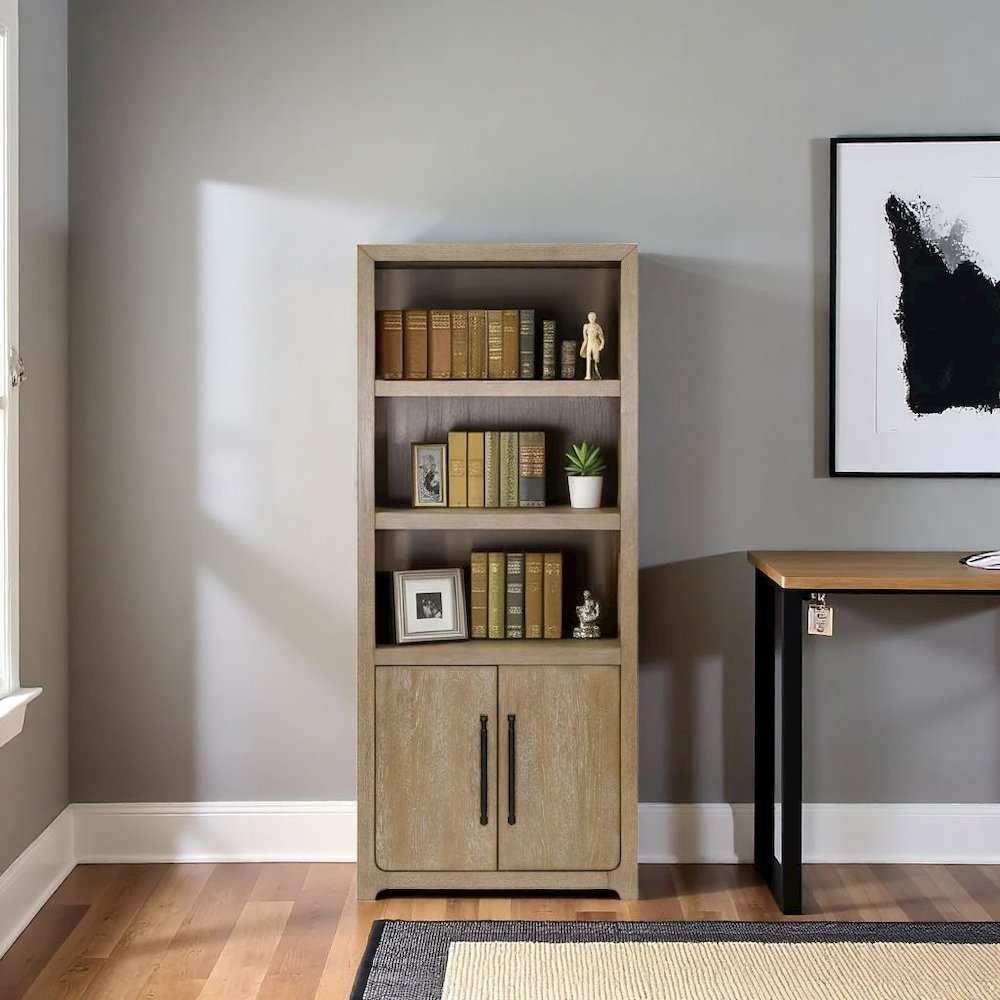 Wood Bookcase with Doors and Storage, Tall Bookshelf with Enclosed Shelves