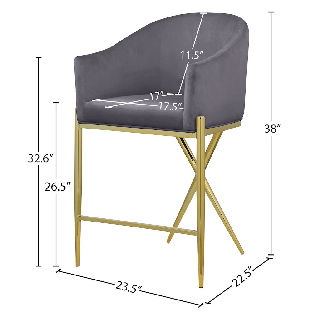 Xavier Grey Velvet Counter Stool
