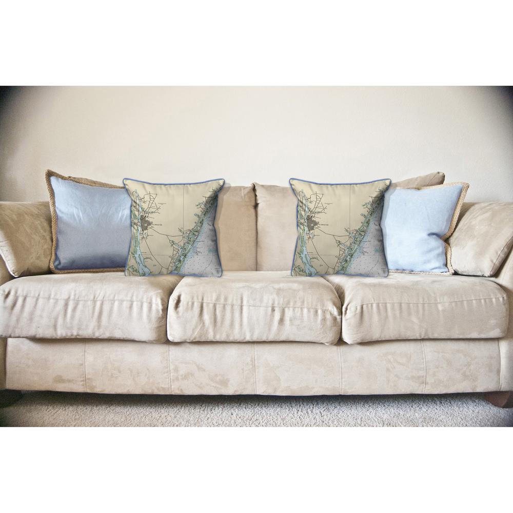 Wilmington - Wrightsville Beach, NC Nautical Map Large Corded Indoor/Outdoor Pillow 18x18