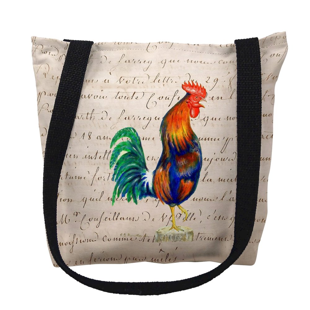 Blue Rooster Beige Script Medium Tote Bag 16x16